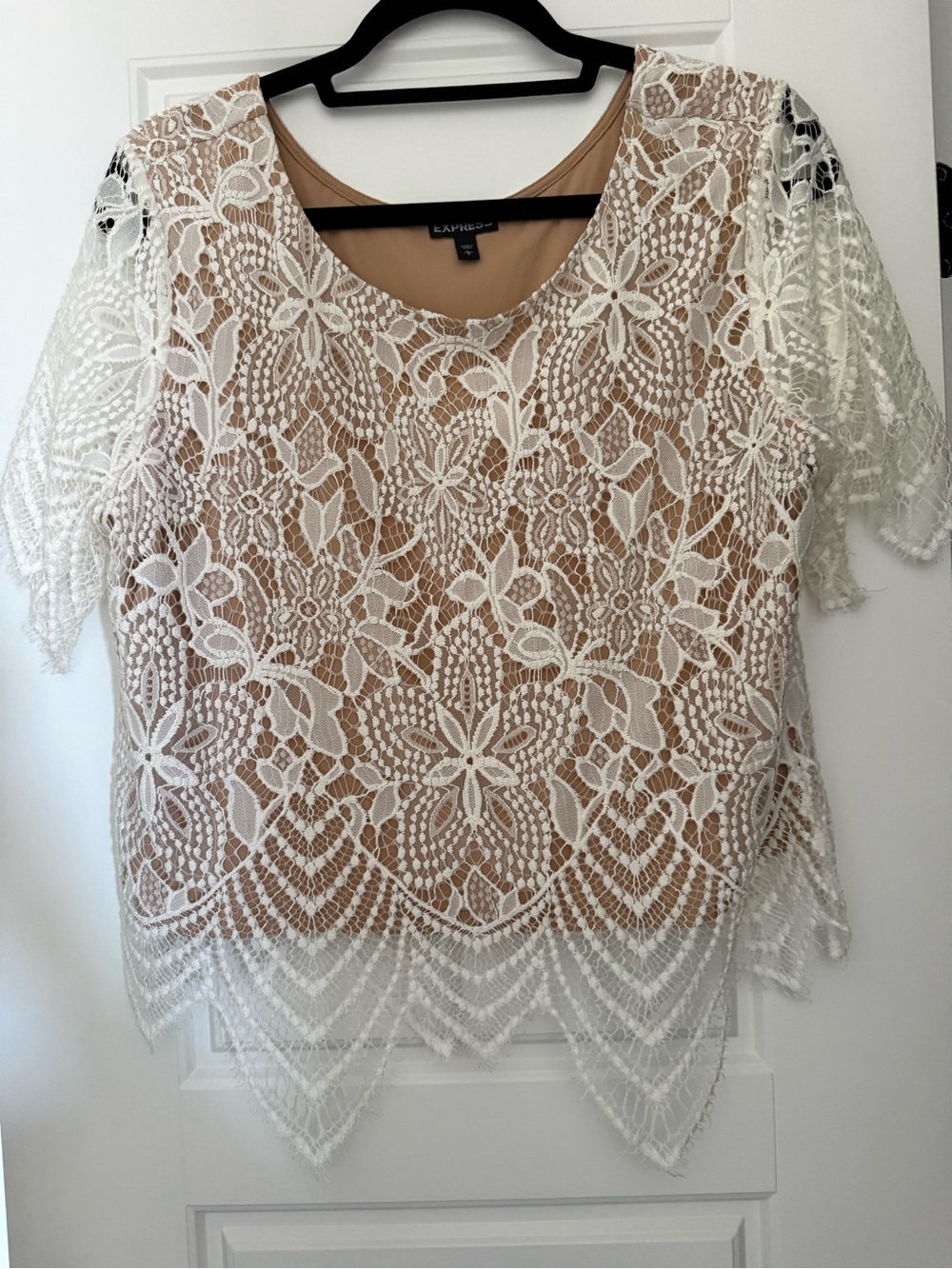 Express White Floral Lace Overlay Tank with Nude Lining